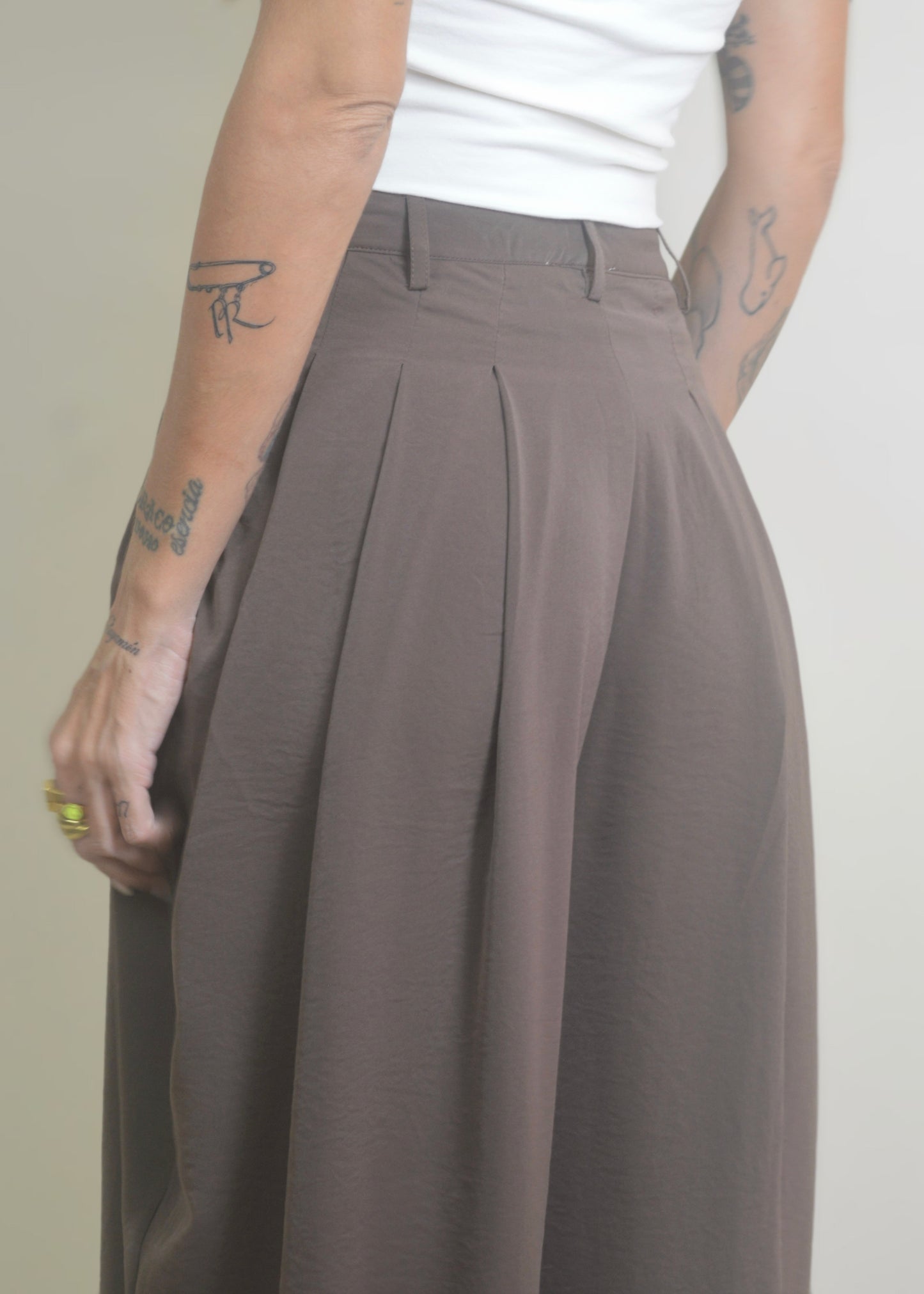 Brown Balloon Draped Pants