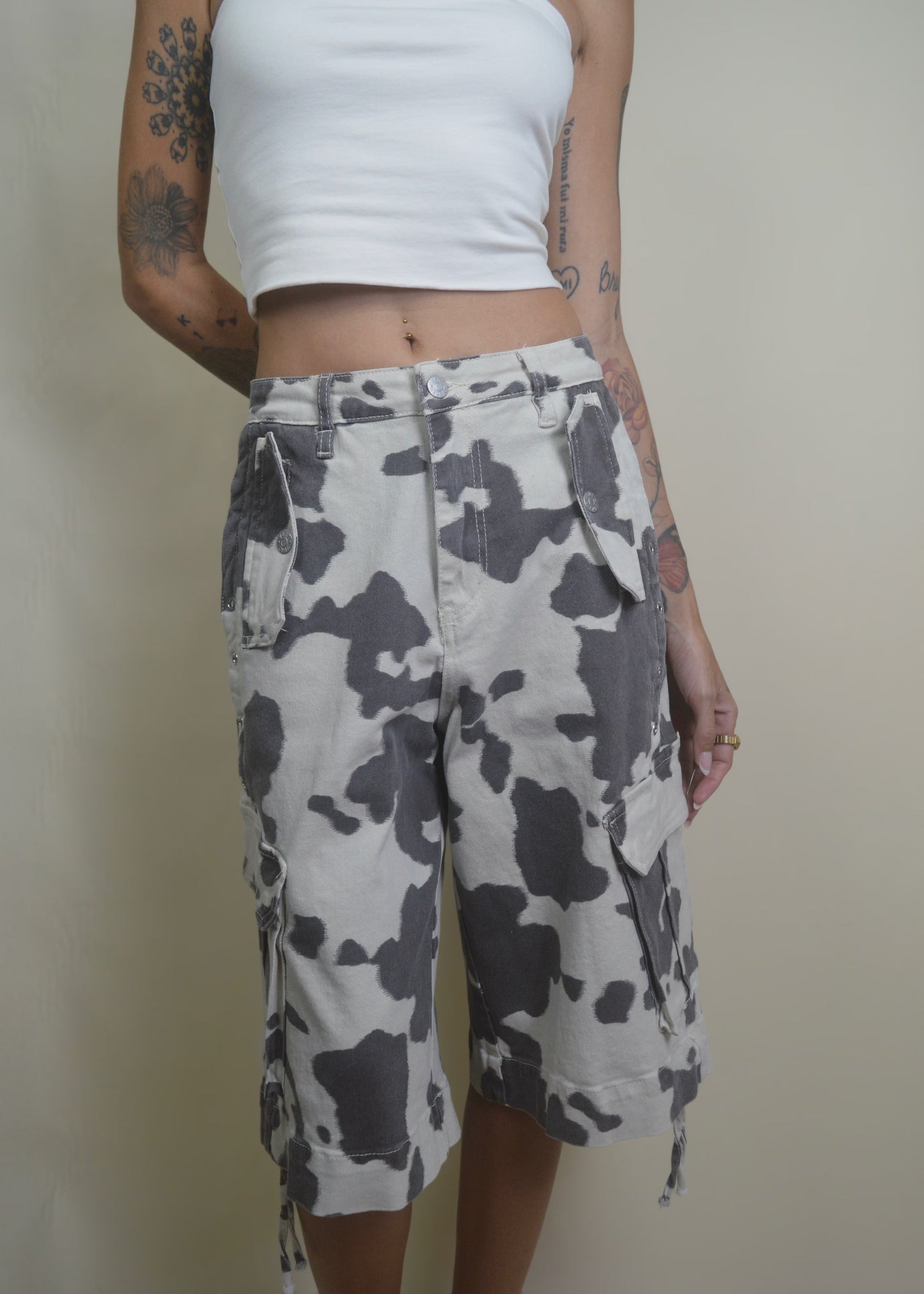 Cow Printed Cargo Jorts