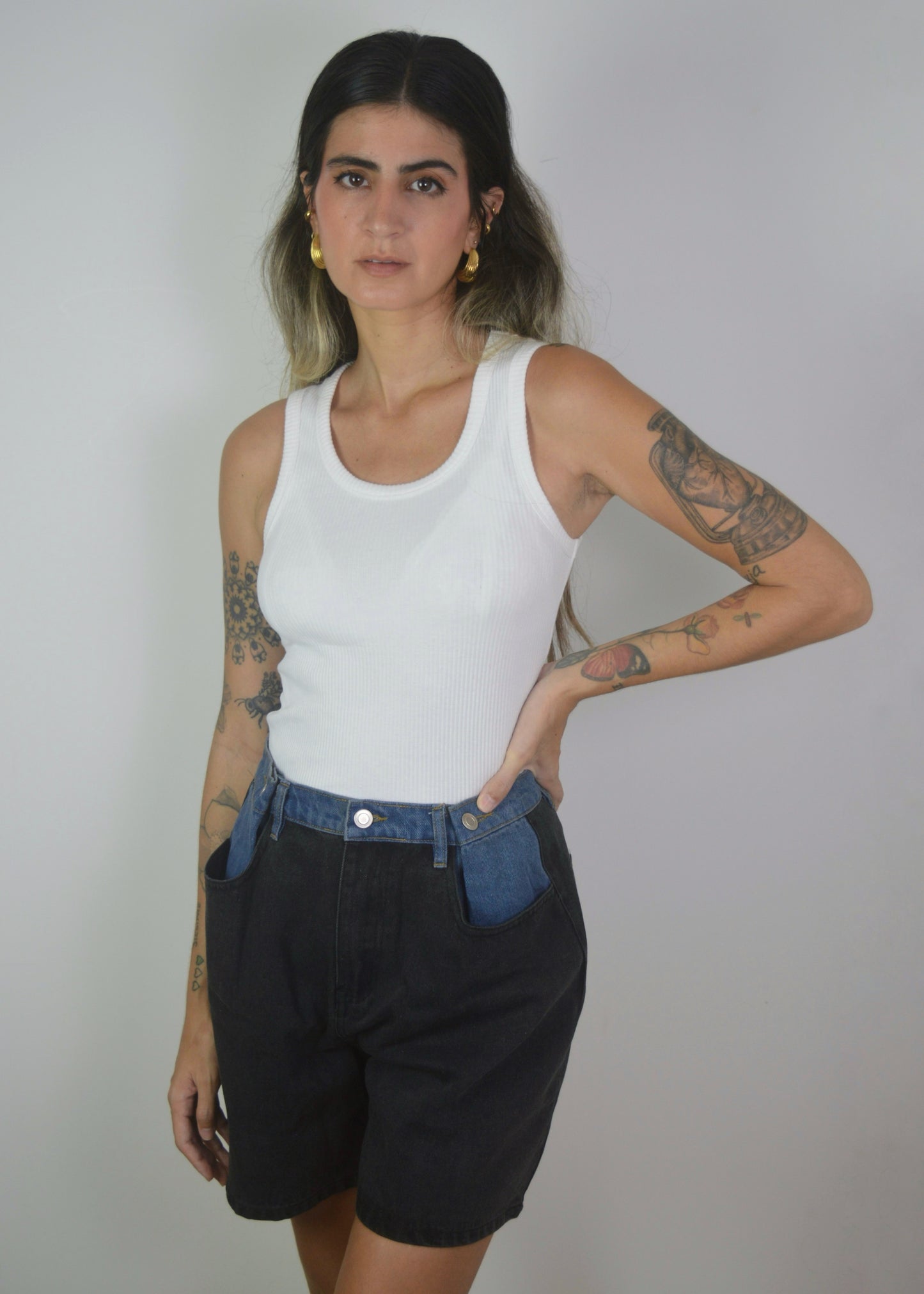 Contrast Denim Shorts
