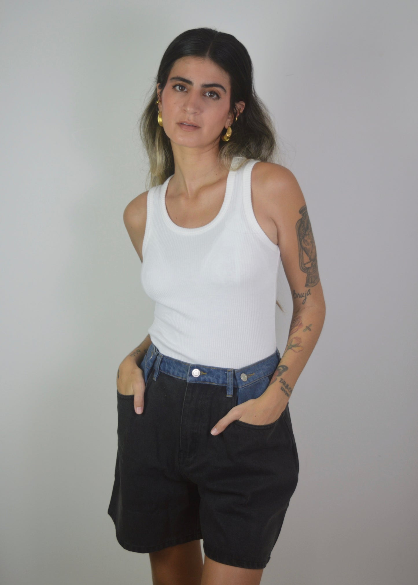 Contrast Denim Shorts