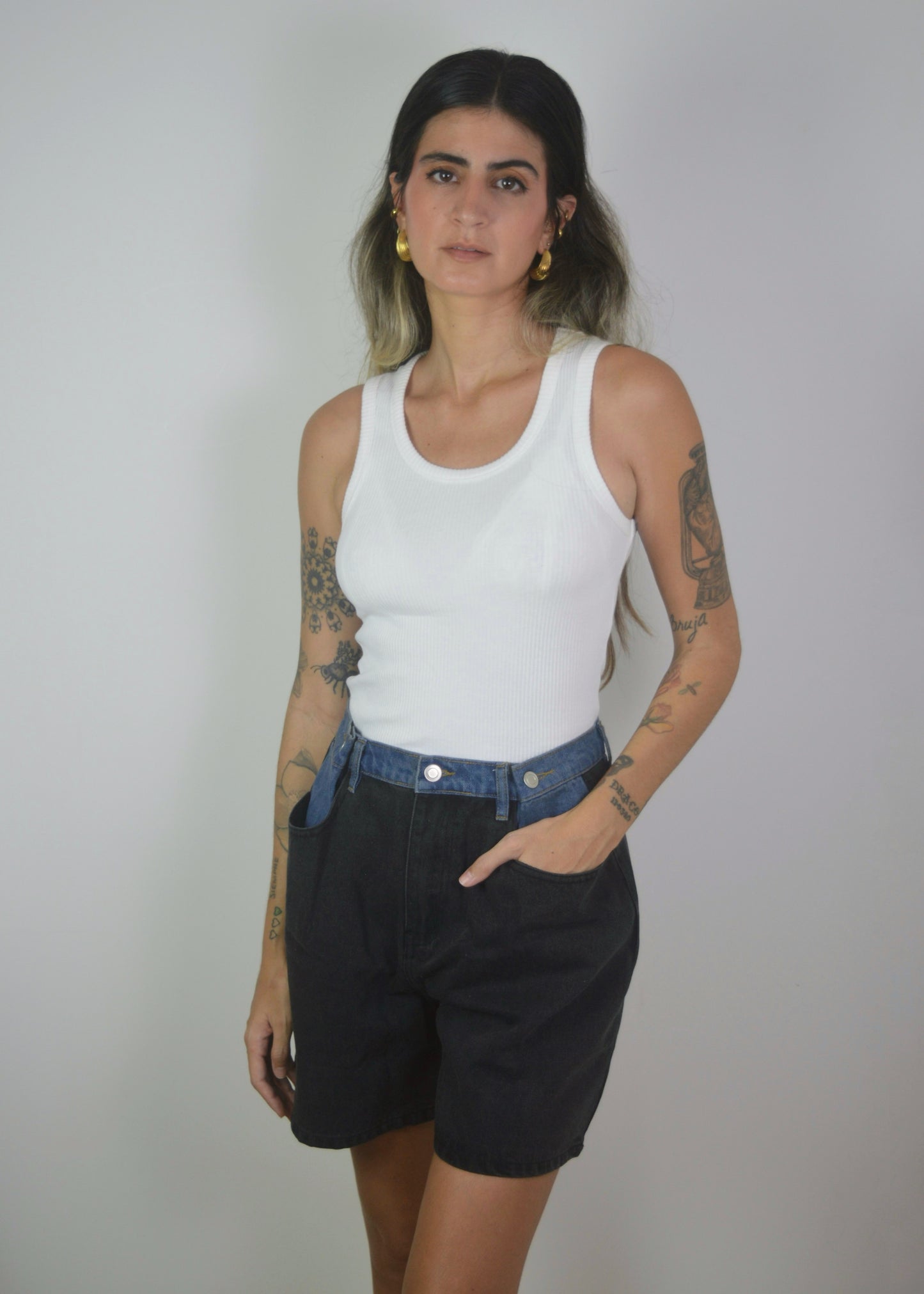 Contrast Denim Shorts