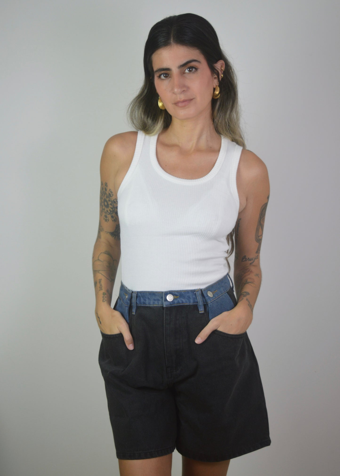 Contrast Denim Shorts