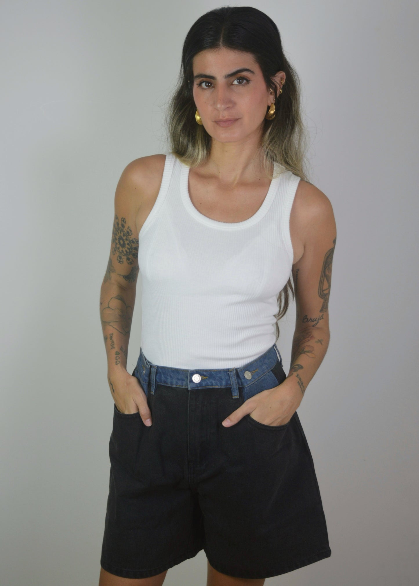 Contrast Denim Shorts
