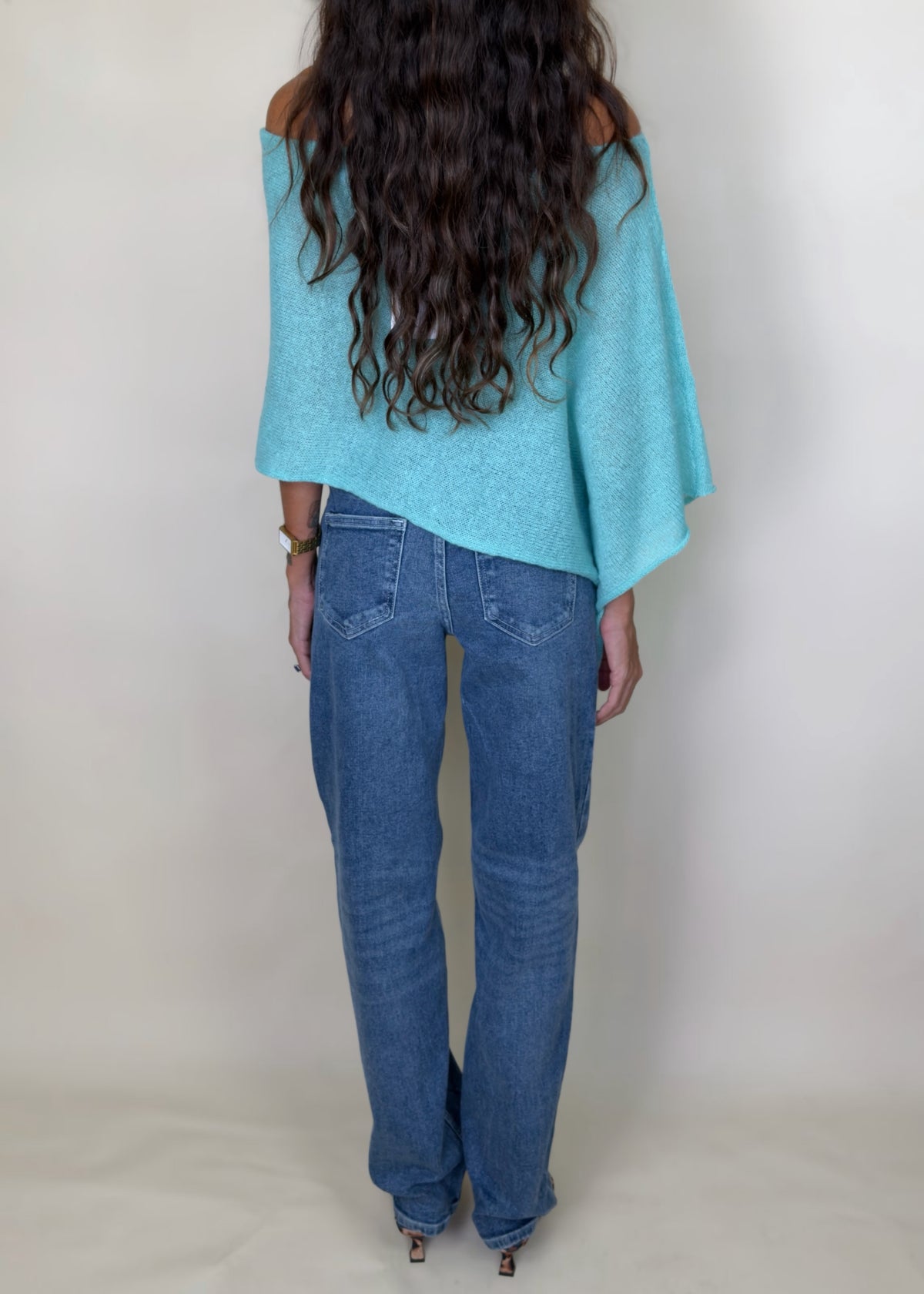 Aqua Asymmetrical Knit Poncho
