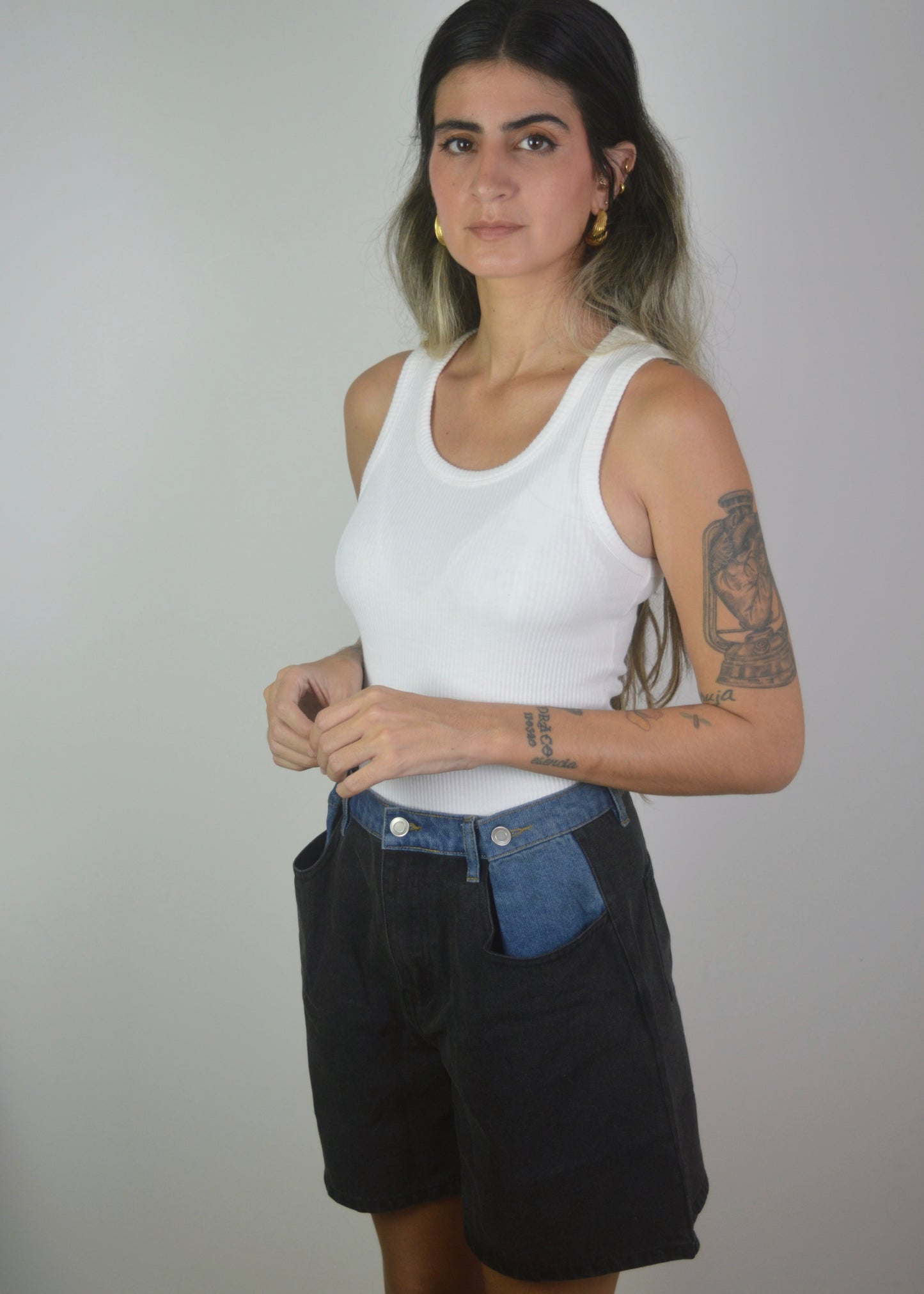 Contrast Denim Shorts