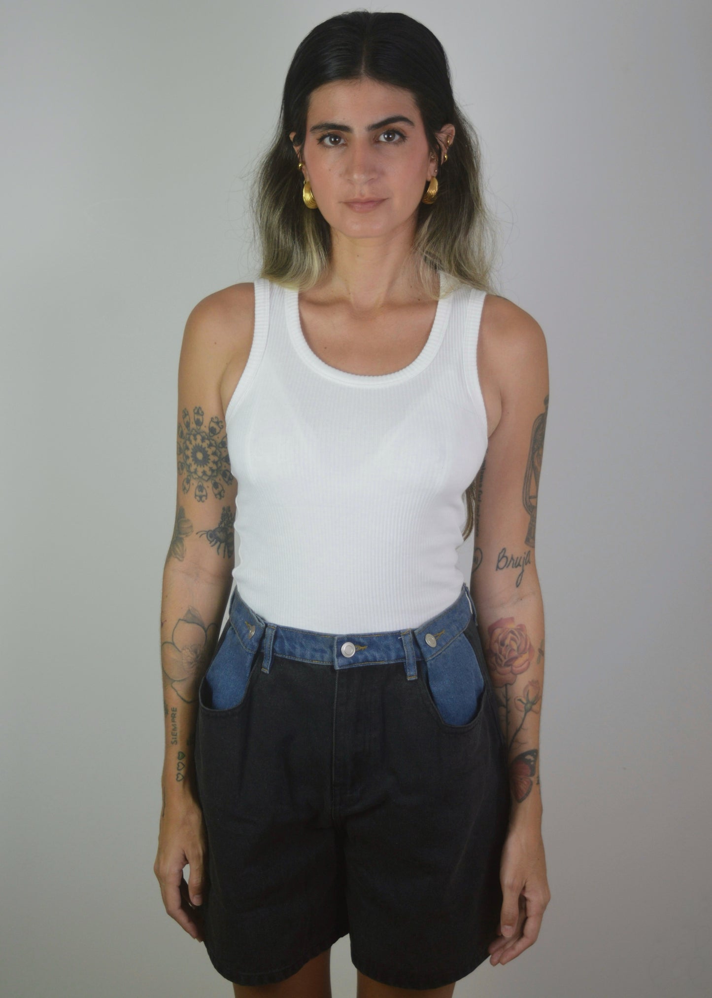 Contrast Denim Shorts