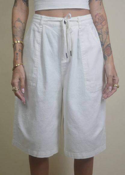 Drawstring Wide Leg Jorts/Bermudas White RESTOCKED