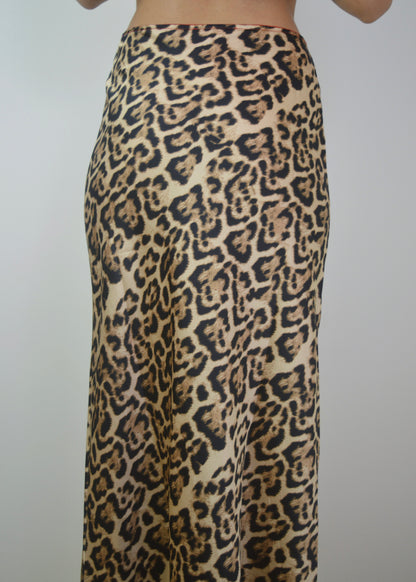 Satin Leopard Maxi Skirt