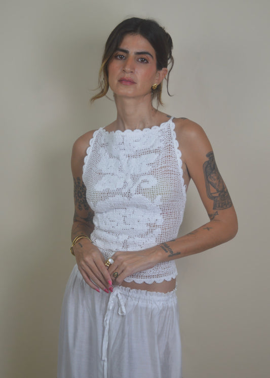 Flower Backless Crochet Cross‑Back Top