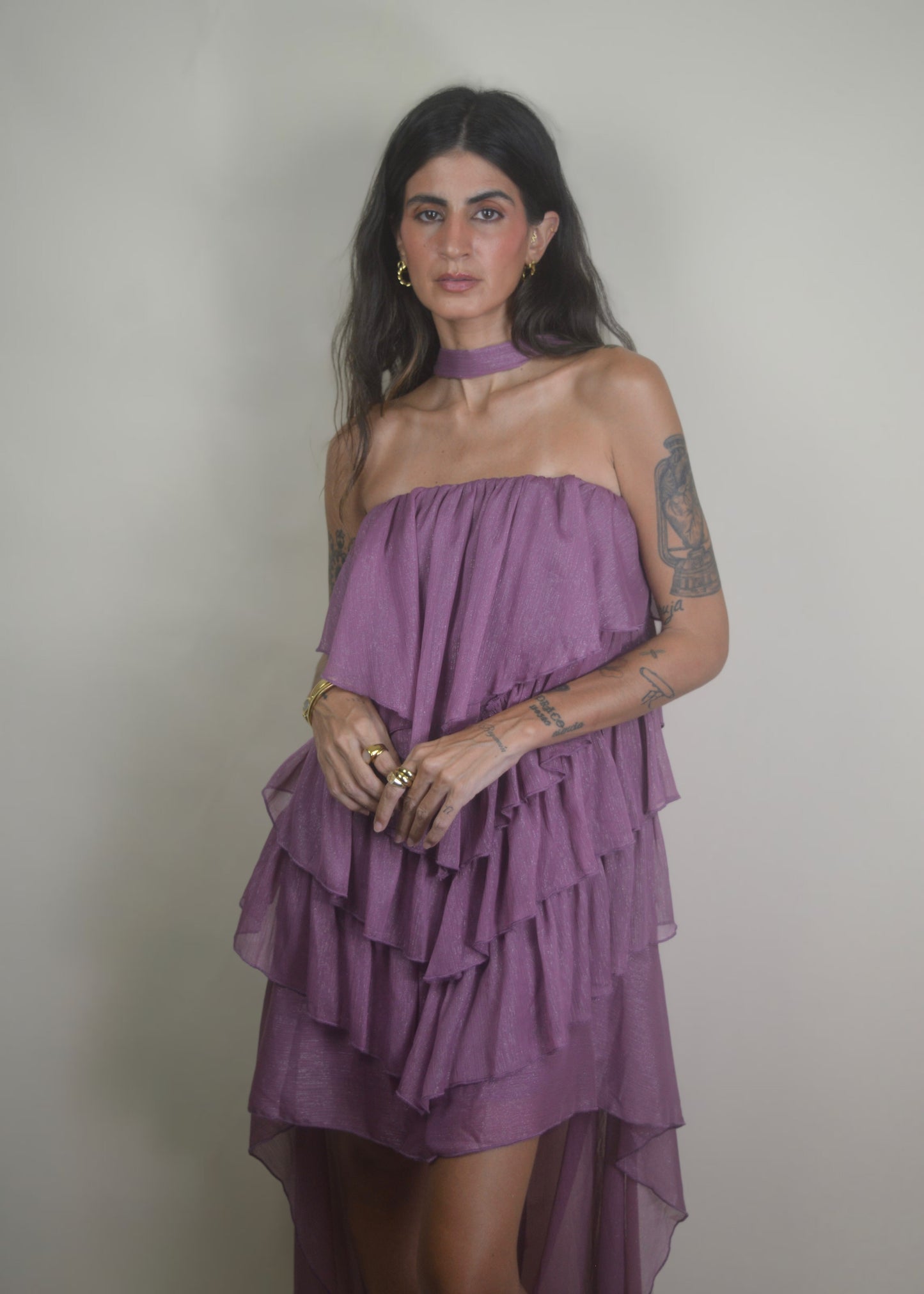 Mauve Moonlight Ruffle Dress