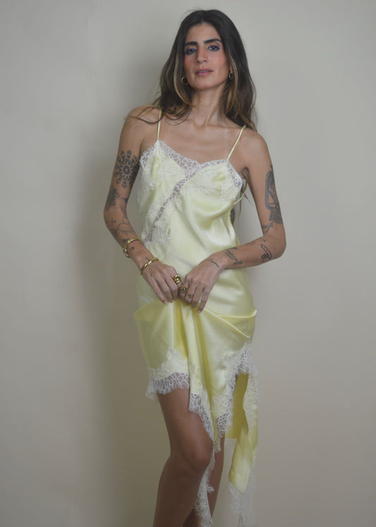 Citrus Lace Satin Slip Dress