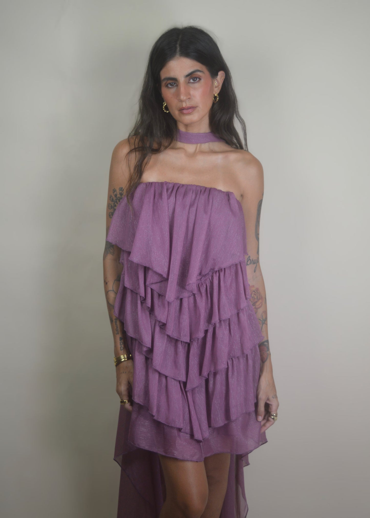 Mauve Moonlight Ruffle Dress