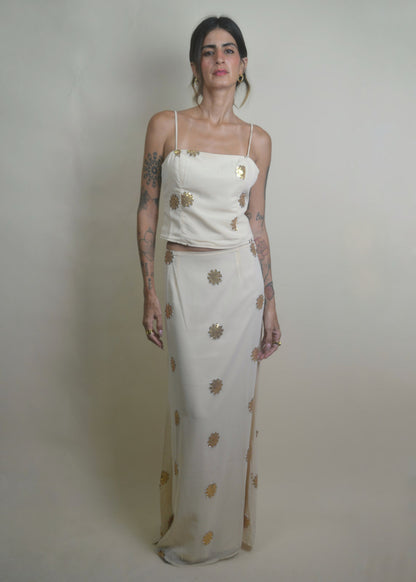 Golden Bloom Sequin Maxi Skirt