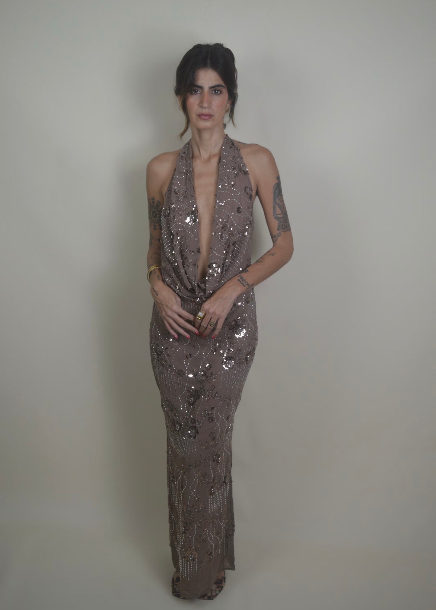 Shine Sequin Halter Dress