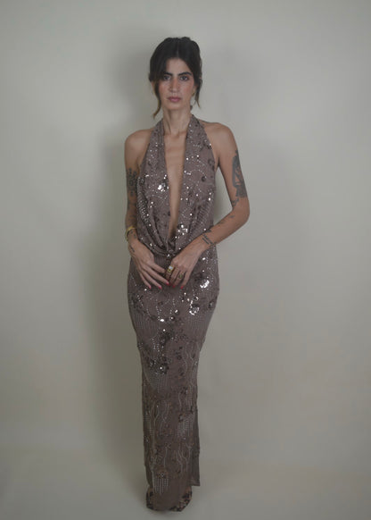 Shine Sequin Halter Dress