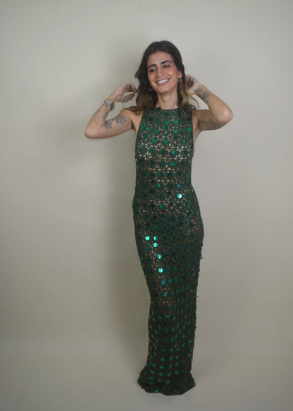 Emerald Sequin Crochet Dress