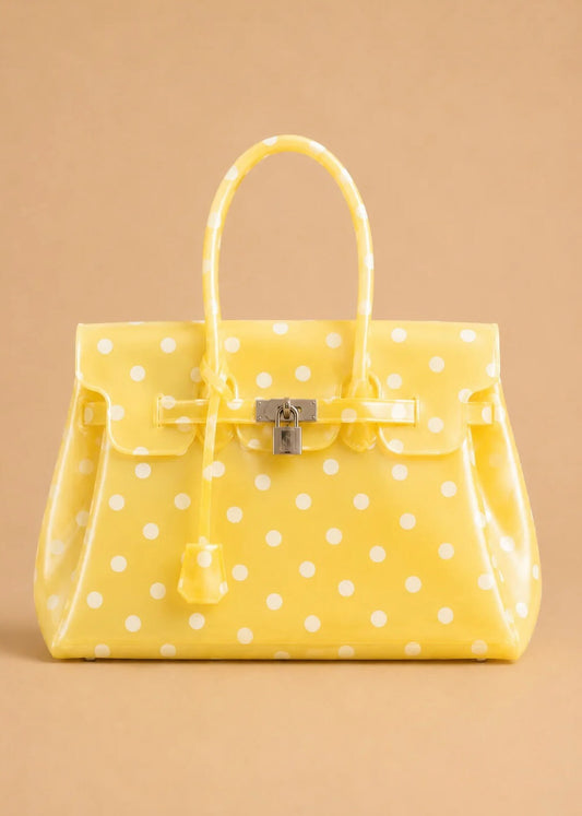 Large Jelly Firkin Soft Yellow Polka Dot Bag