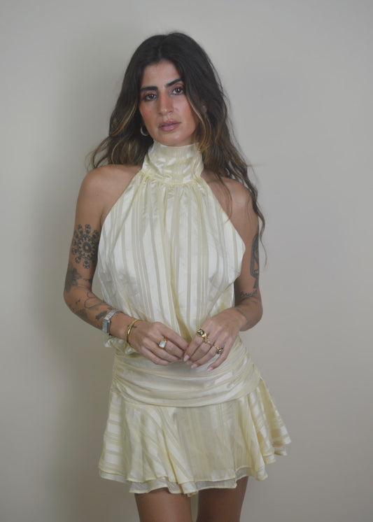 Butter Yellow Chiffon Halter Mini Dress