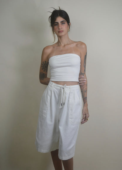 Drawstring Wide Leg Jorts/Bermudas White RESTOCKED