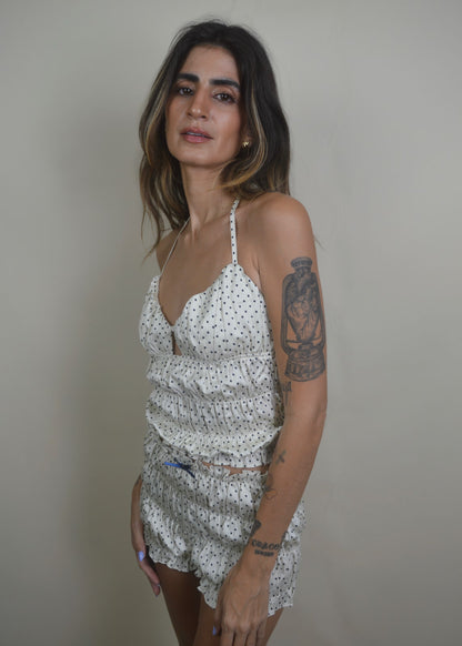 Polka Dot Smoked Satin Set