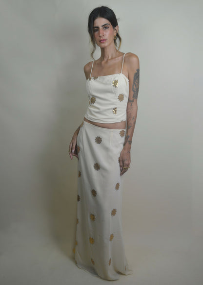 Golden Bloom Sequin Maxi Skirt