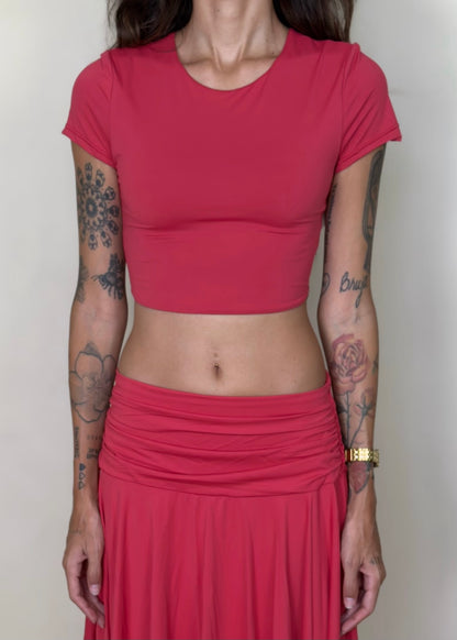 Retro Red Double Layered Cropped Top (Top Only)