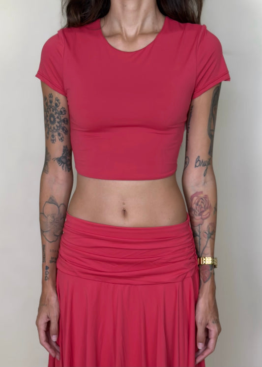 Retro Red Double Layered Cropped Top (Top Only)