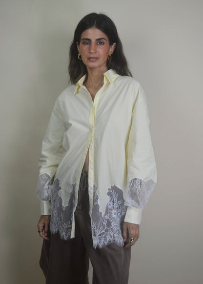 Sand Lace Oversized Button Down Shirt