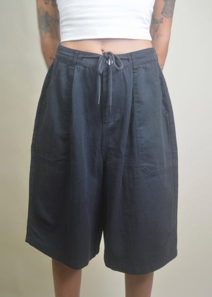 Drawstring Wide Leg Jorts/Bermudas Black RESTOCKED