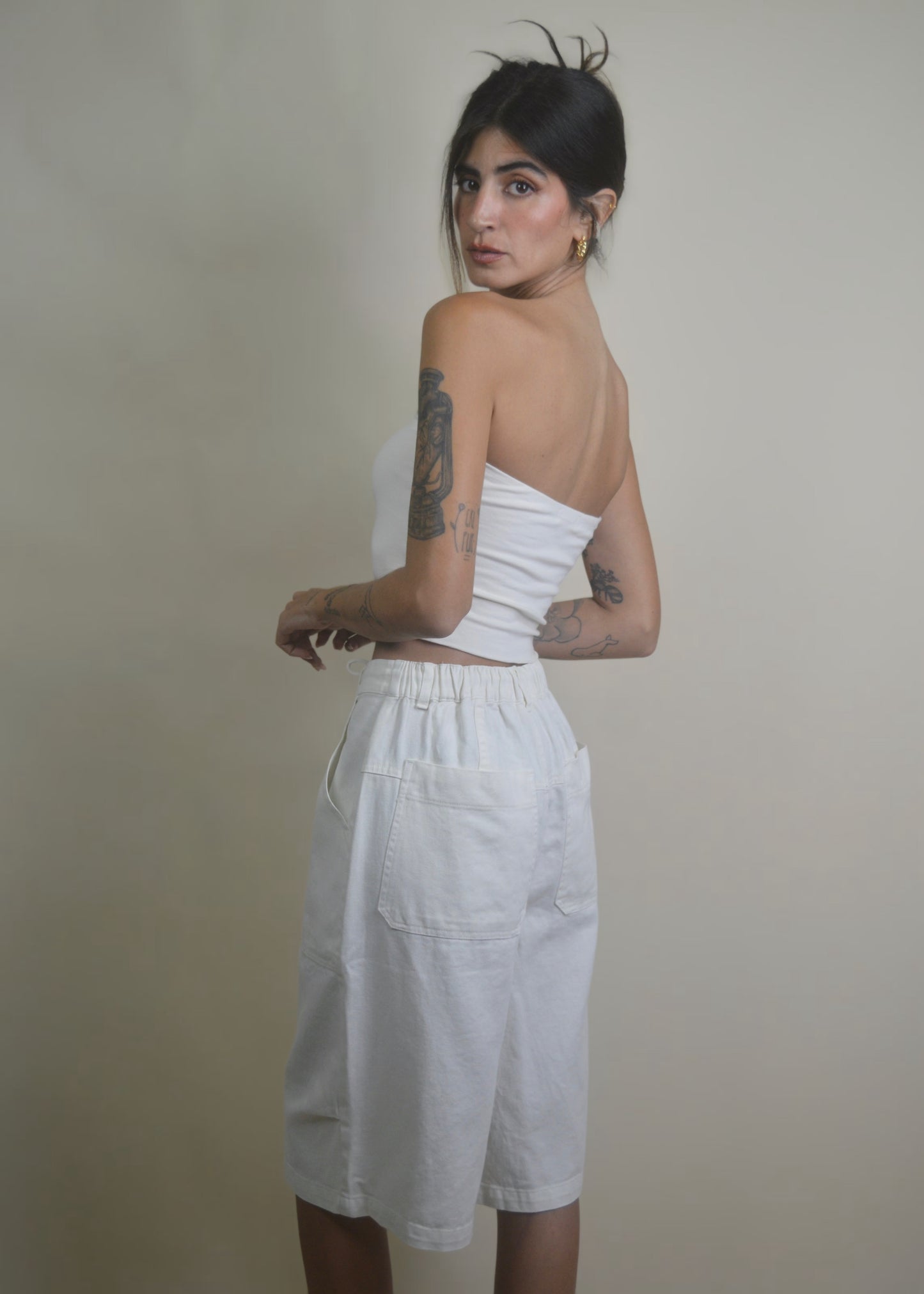 Drawstring Wide Leg Jorts/Bermudas White RESTOCKED