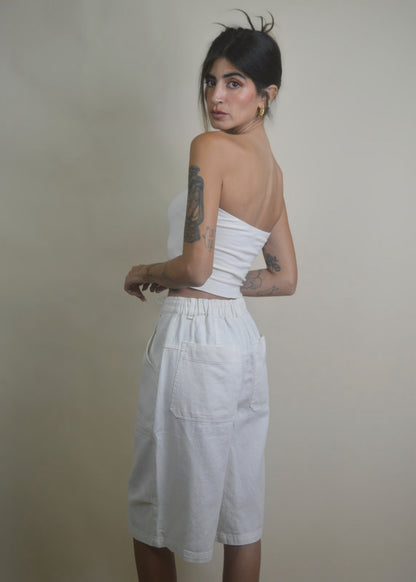 Drawstring Wide Leg Jorts/Bermudas White RESTOCKED