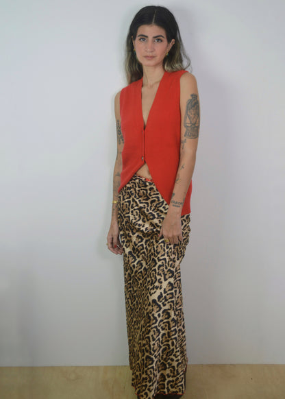 Satin Leopard Maxi Skirt