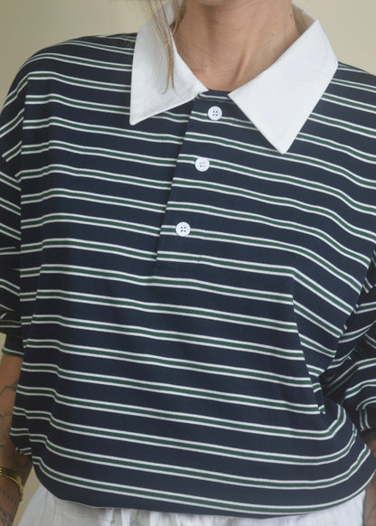 Oversized Long Sleeve Striped Polo