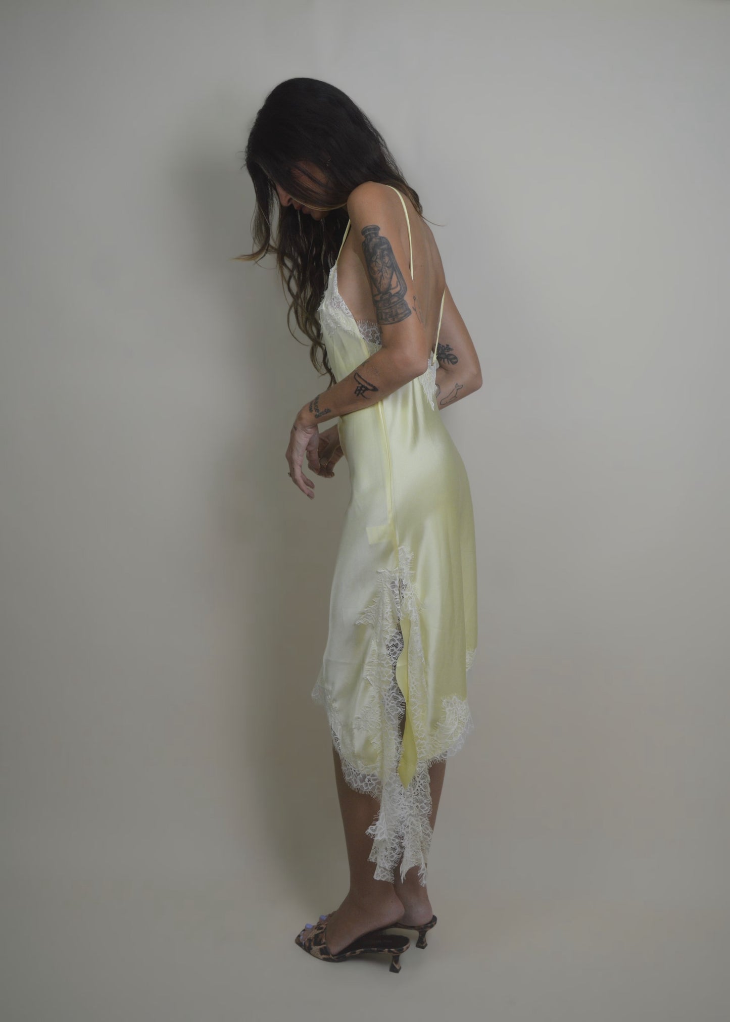Citrus Lace Satin Slip Dress