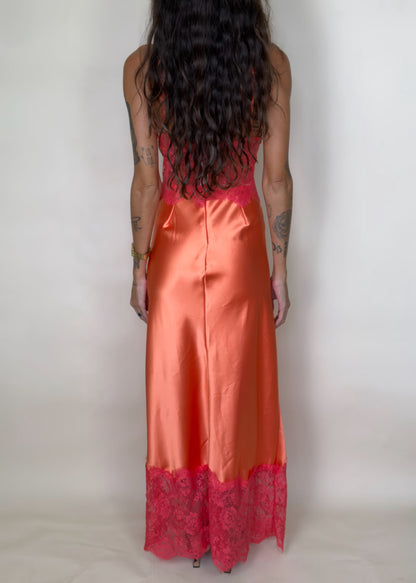 Cotton Candy Sky Lace Satin Maxi Dress