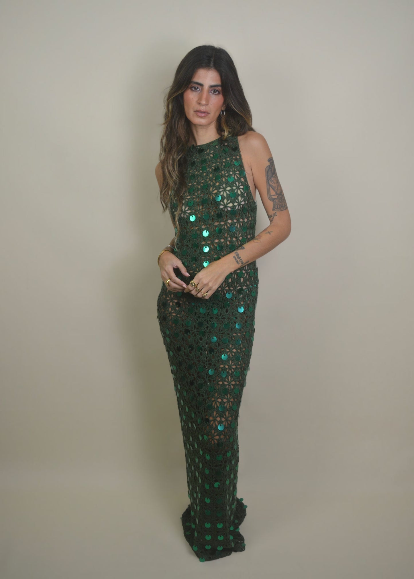 Emerald Sequin Crochet Dress