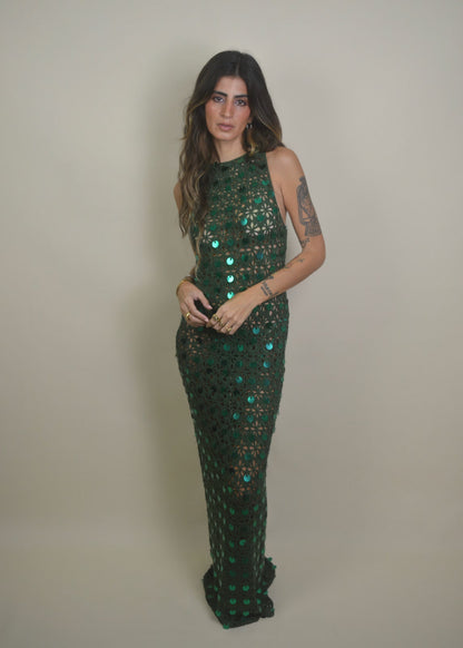 Emerald Sequin Crochet Dress