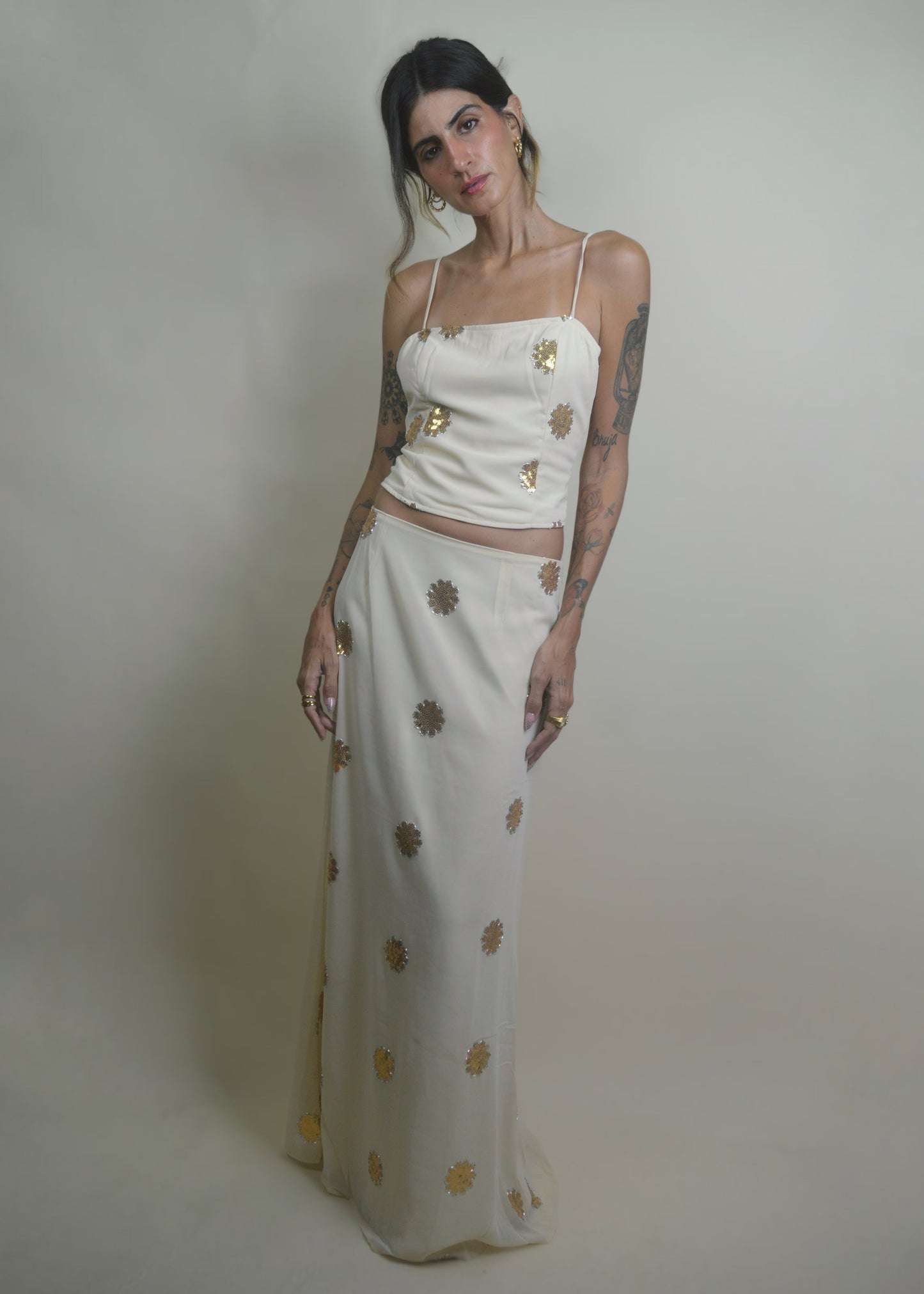 Golden Bloom Sequin Maxi Skirt