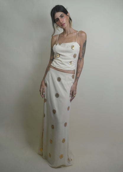 Golden Bloom Sequin Maxi Skirt