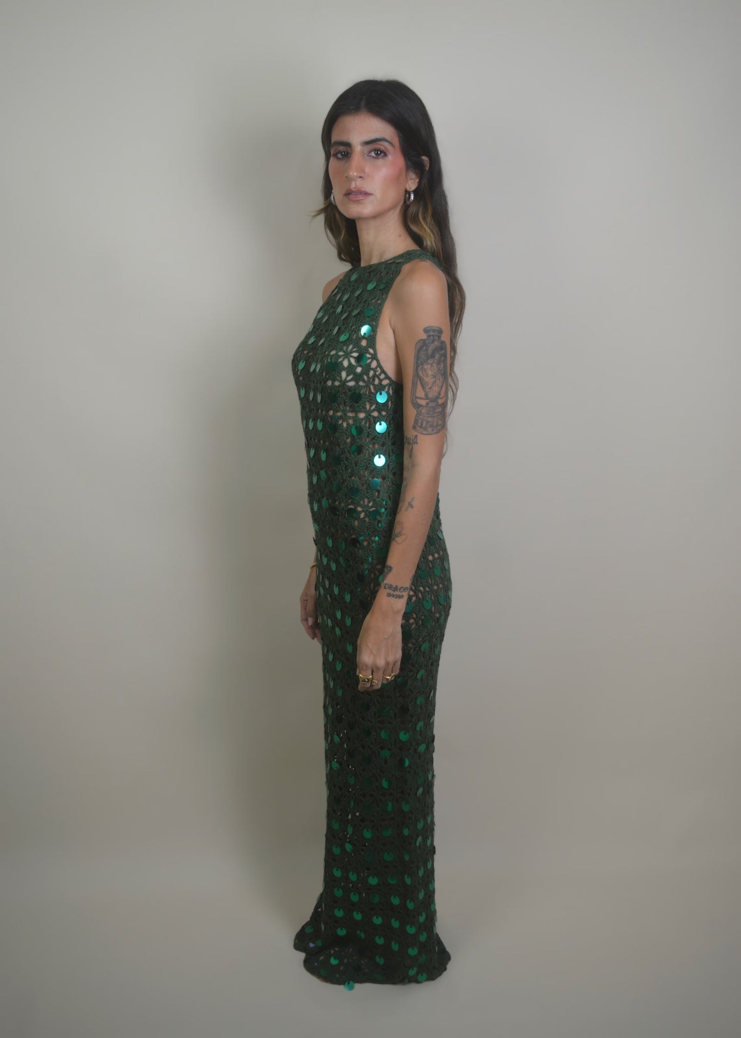 Emerald Sequin Crochet Dress