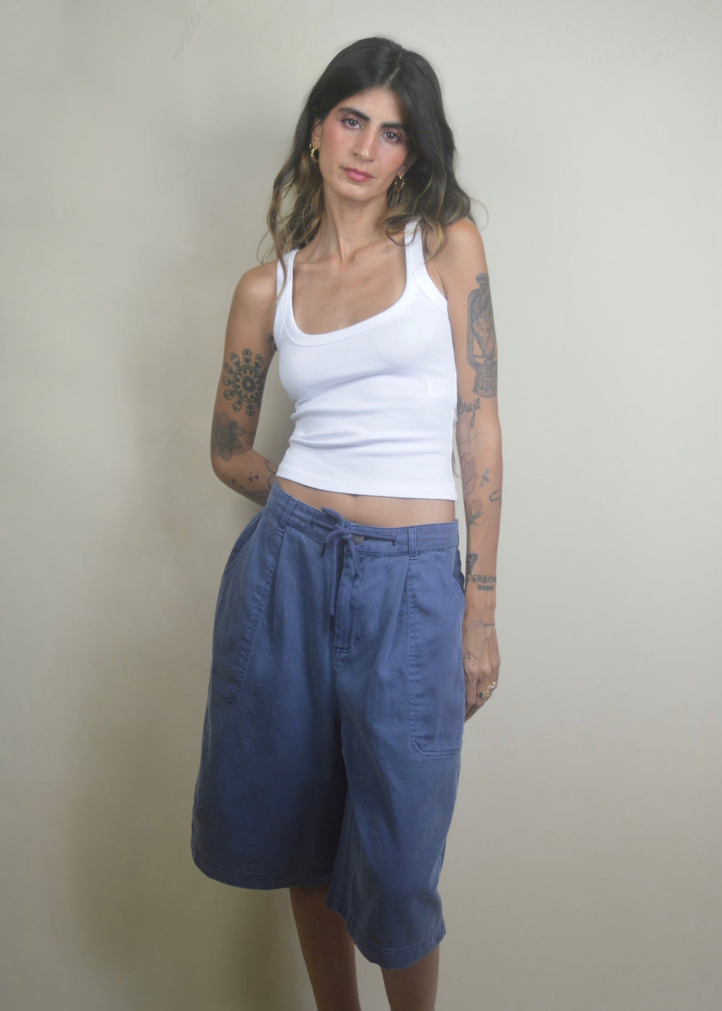 Drawstring Wide Leg Jorts/Bermudas