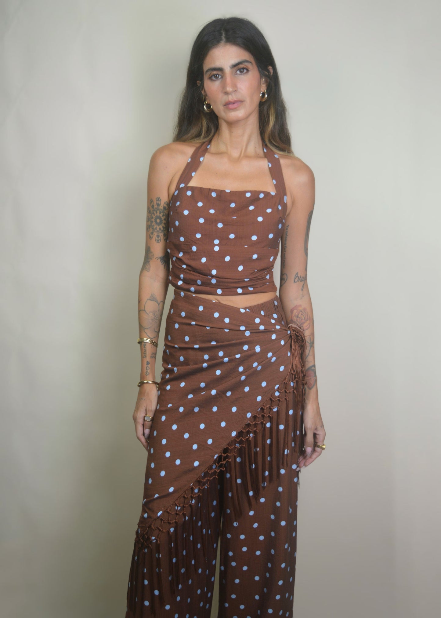 Azul Polka Dot Fringe Set
