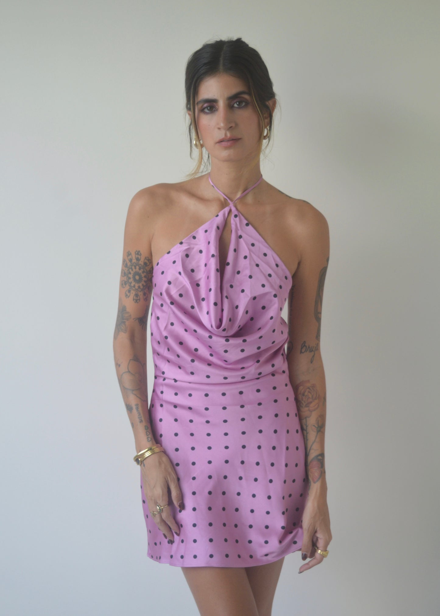 Mauve Cowl Satin Dress