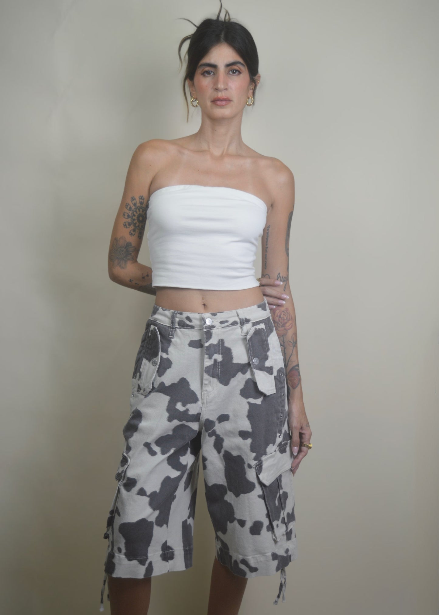 Cow Printed Cargo Jorts