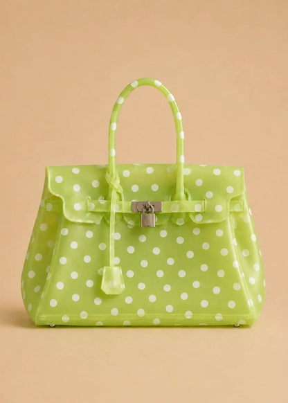 Large Jelly Firkin Neon Kiwi Polka Dot Bag