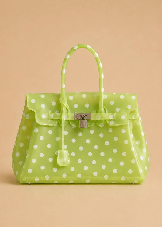Large Jelly Firkin Neon Kiwi Polka Dot Bag