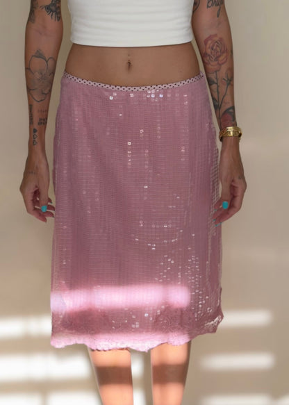 Mauve Sequin Midi Skirt