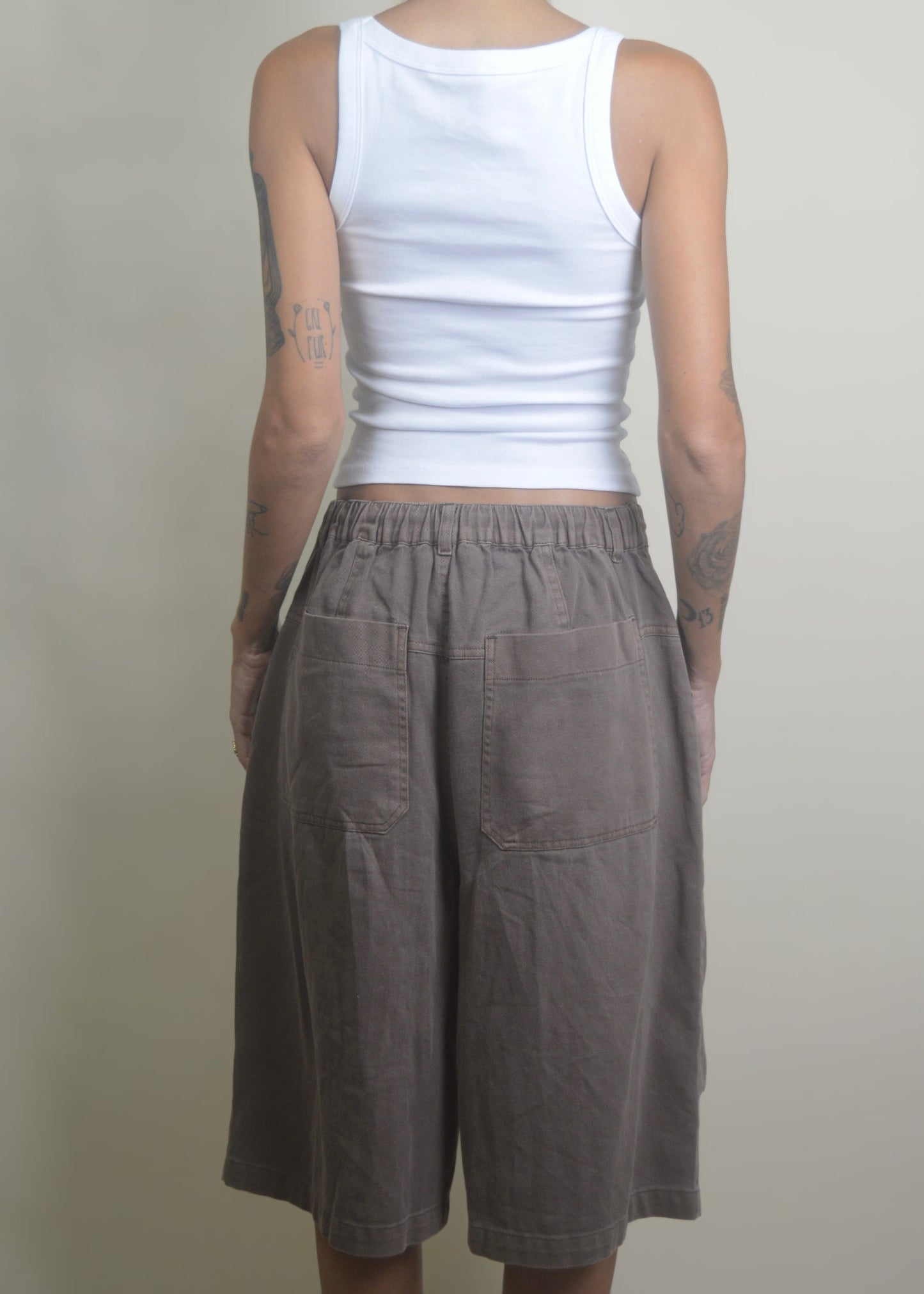 Drawstring Wide Leg Jorts/Bermudas Brown