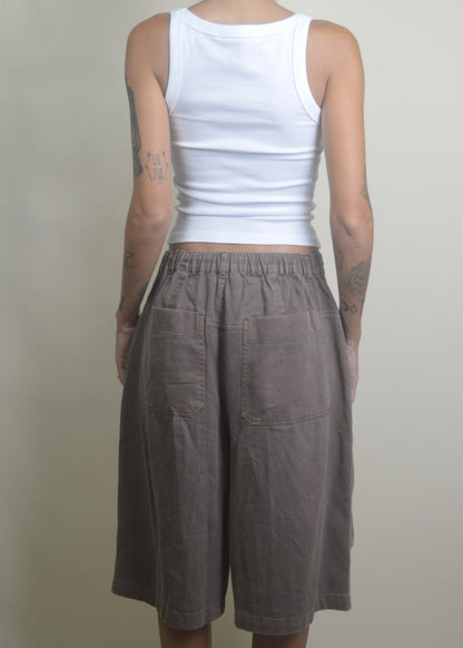 Drawstring Wide Leg Jorts/Bermudas Brown