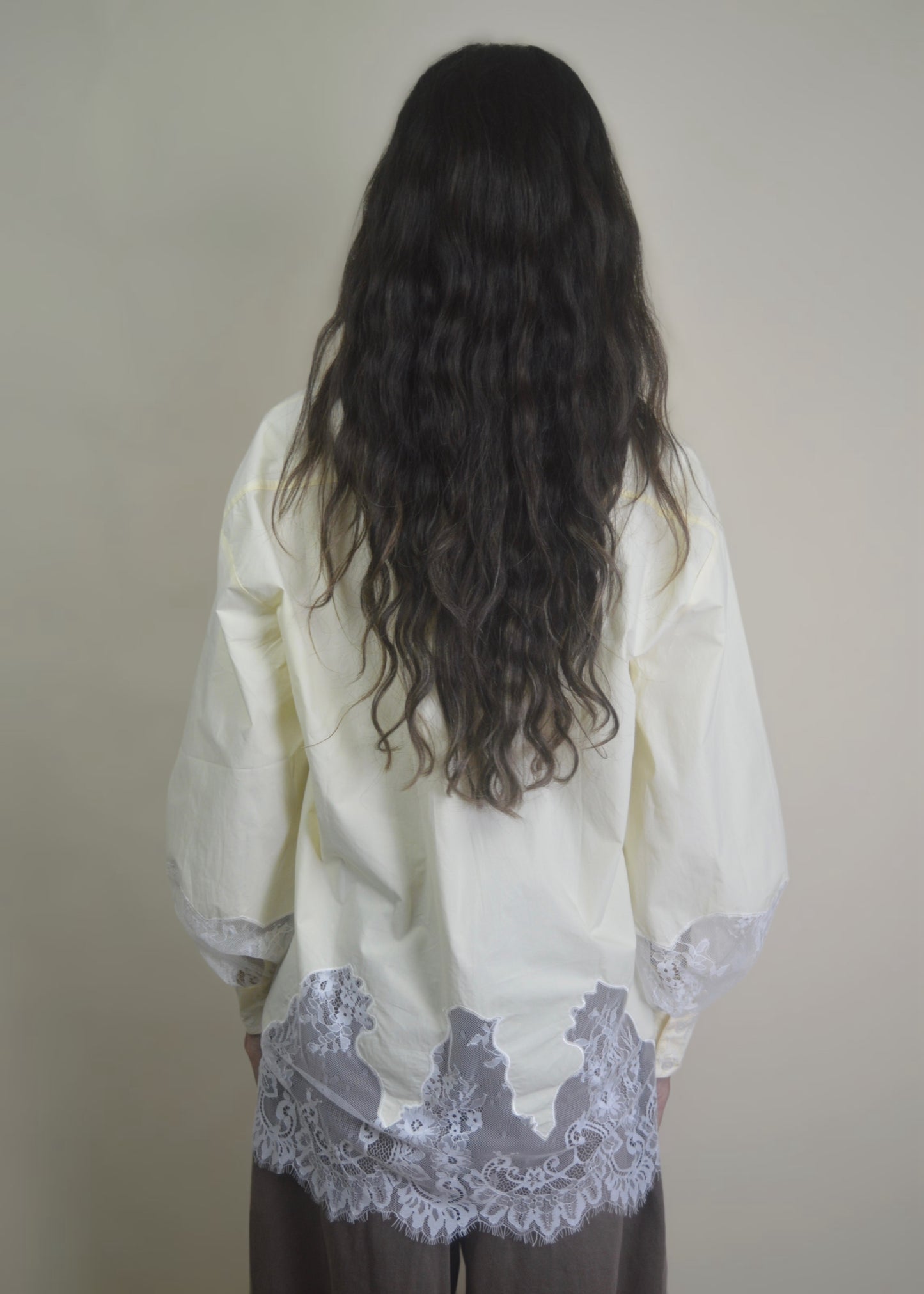 Sand Lace Oversized Button Down Shirt